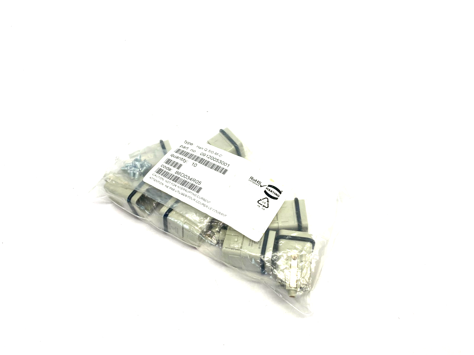 Harting 09120053001 Crimp Termination Module Han Q5/0-M-C PKG OF 10 - Maverick Industrial Sales