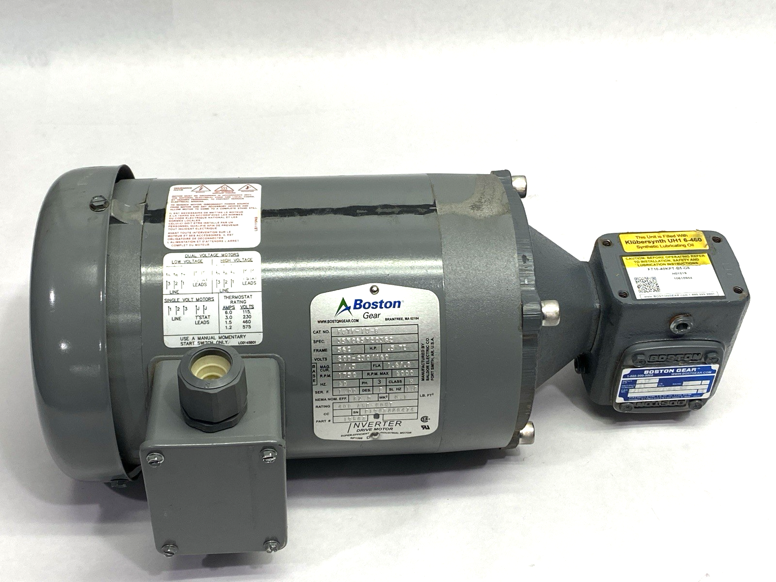 Boston Gear FUTF-1D-B AC Motor 460V 19583 w/ F710-40KPT-B5-G6 Gear Reducer 40:1 - Used - Maverick Industrial Sales