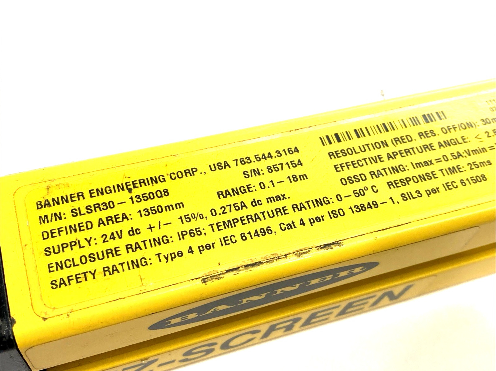 Banner SLER30-1350Q8 & SLSR30-1350Q8 Emitter & Receiver Safety Light Curtain SET - Used - Maverick Industrial Sales