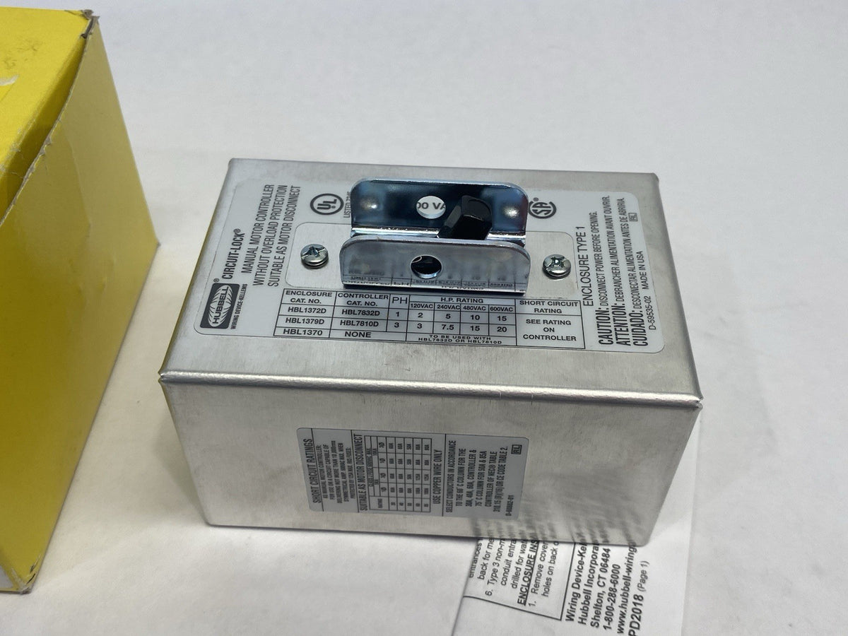 HBL1379D | Hubbell Manual Motor Disconnect/Controller, 30A 600V 3-Pole - New – Open box - Maverick Industrial Sales