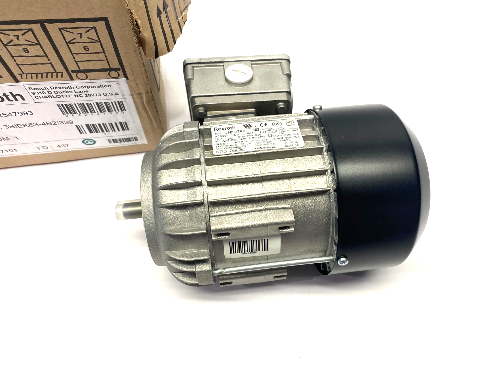 Bosch Rexroth 3842547993 Electric Motor 3-Phase, .22kW, 3SIEK63-4B2/339 - Maverick Industrial Sales