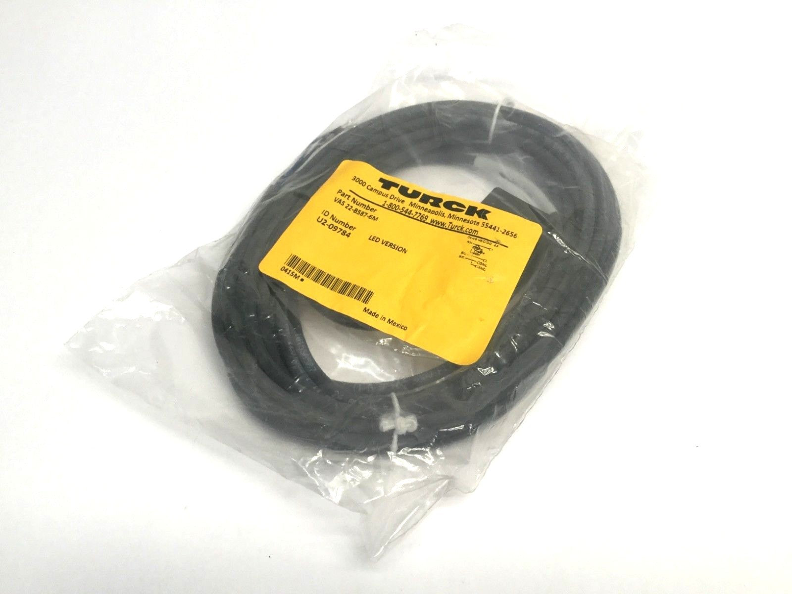 U2-09784 | Turck VAS 22-B587-6M Din Valve Plug, Type A, LED Version - New – Open box - Maverick Industrial Sales