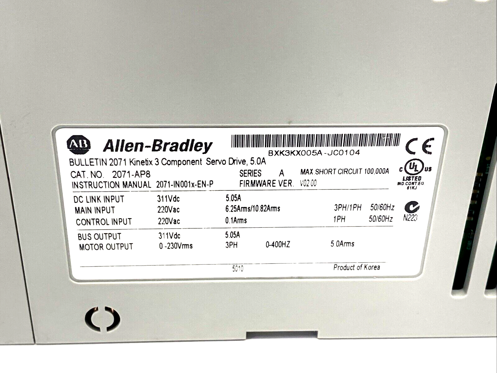 2071-AP8 | Allen Bradley Ser. A Kinetix 3 800W Component Servo Drive 3PH 5A 220VAC - For parts or not working - Maverick Industrial Sales