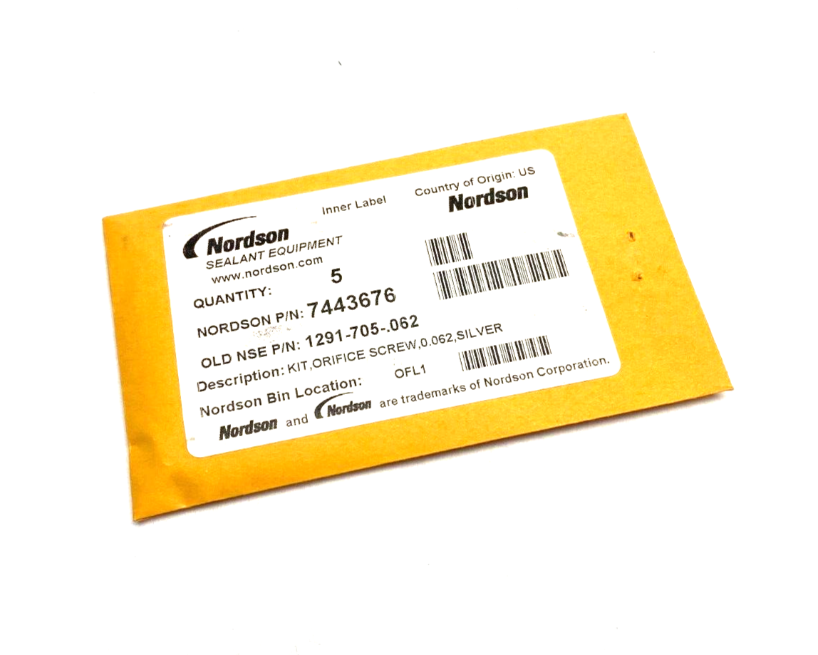 7443676 | Nordson Orifice Screw Kit, 0.062, Silver PKG OF 5 - New – Open box - Maverick Industrial Sales