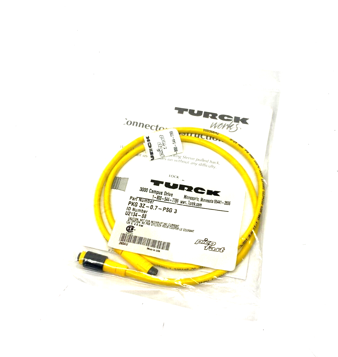 Turck PKG 3Z-0.7-PSG 3 Picofast Snap-On Connector Cordset U2134-88 - New - Maverick Industrial Sales