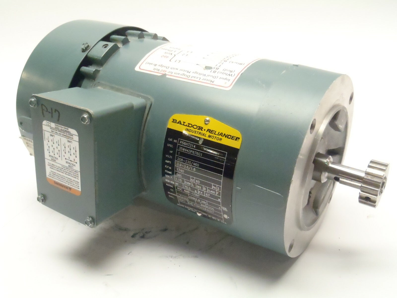 Baldor P56H7314 Electric Motor 1HP 1740RPM 460V 1.8A 3PH - Maverick Industrial Sales