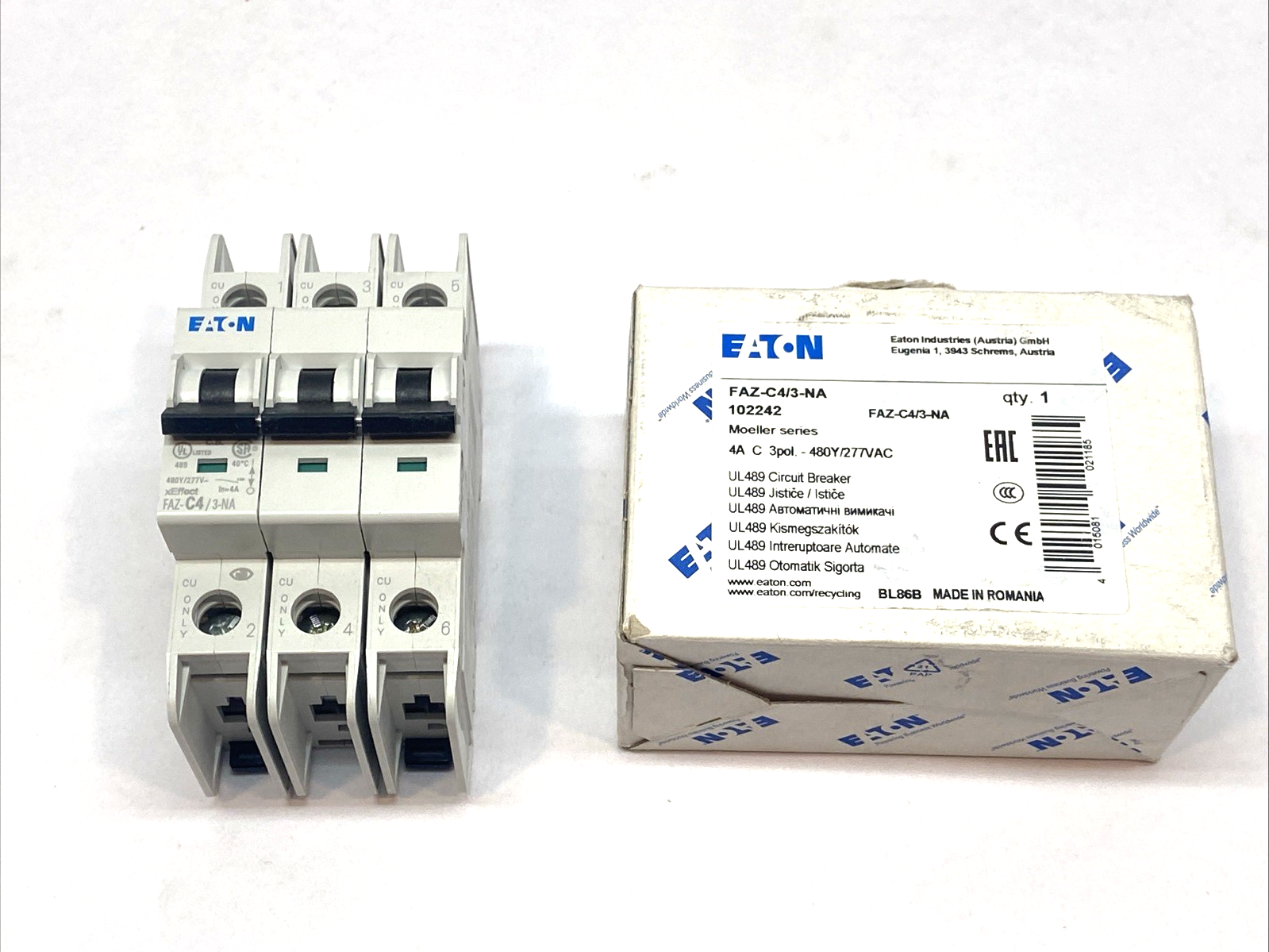 Eaton FAZ-C4/3-NA Circuit Breaker 3-Pole C-Curve 4A 102242 - Maverick Industrial Sales