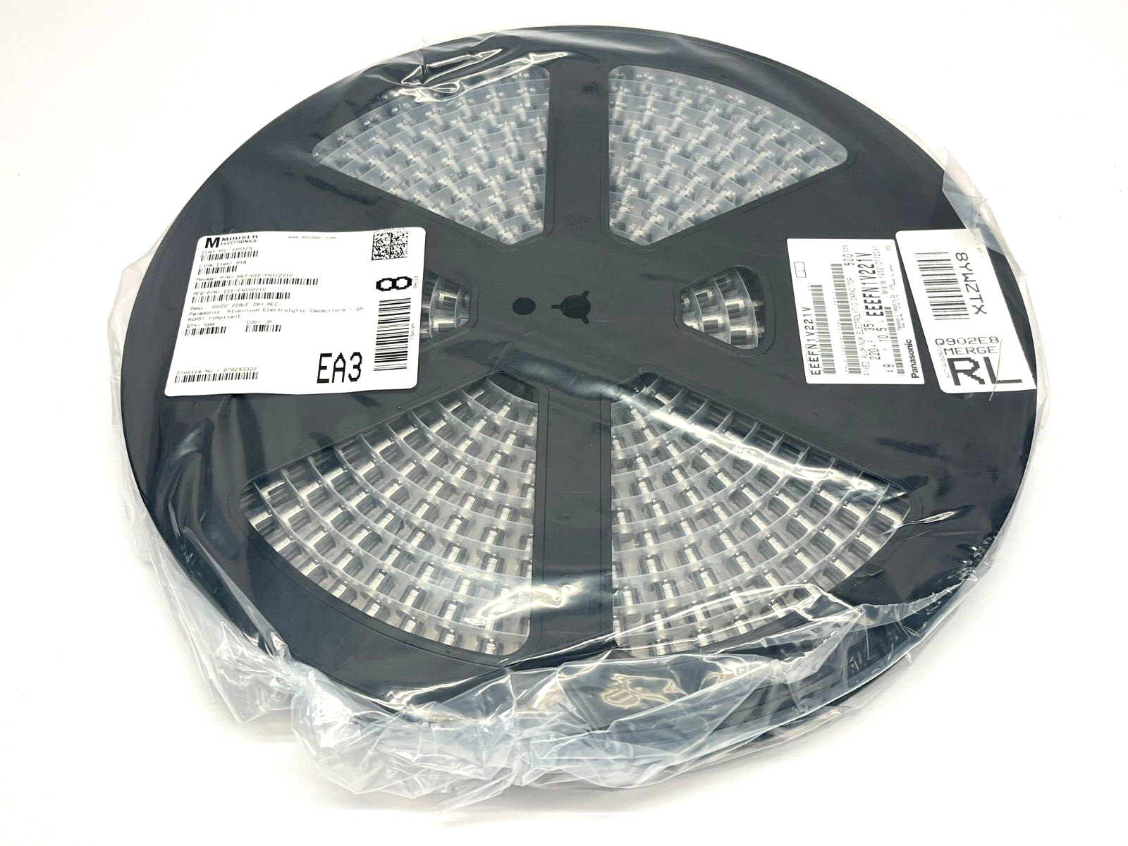 Panasonic EEE-FN1V221V Aluminum Electrolytic Capacitors SMD 35VDC 220uF 500QTY - New - Maverick Industrial Sales