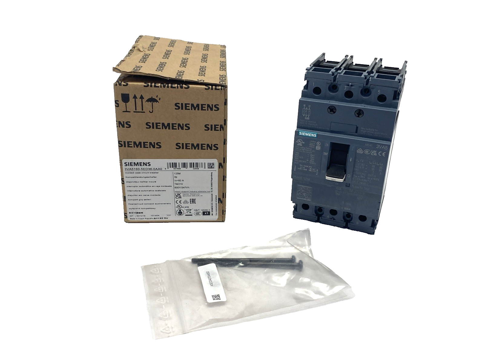 Siemens 3VA5160-5ED36-0AA0 Circuit Breaker 3P 60A UL 125 Breakibng Cap. Class M - Maverick Industrial Sales