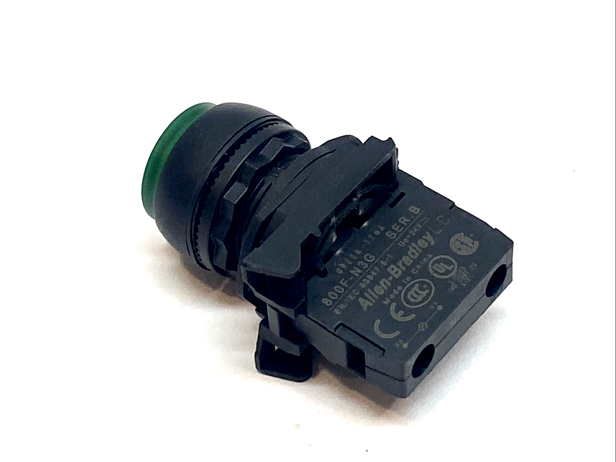 800FD-E3X11 | Allen-Bradley Green 22mm Momentary Push Button w/ 800F-N3G 24V LED - Used - Maverick Industrial Sales