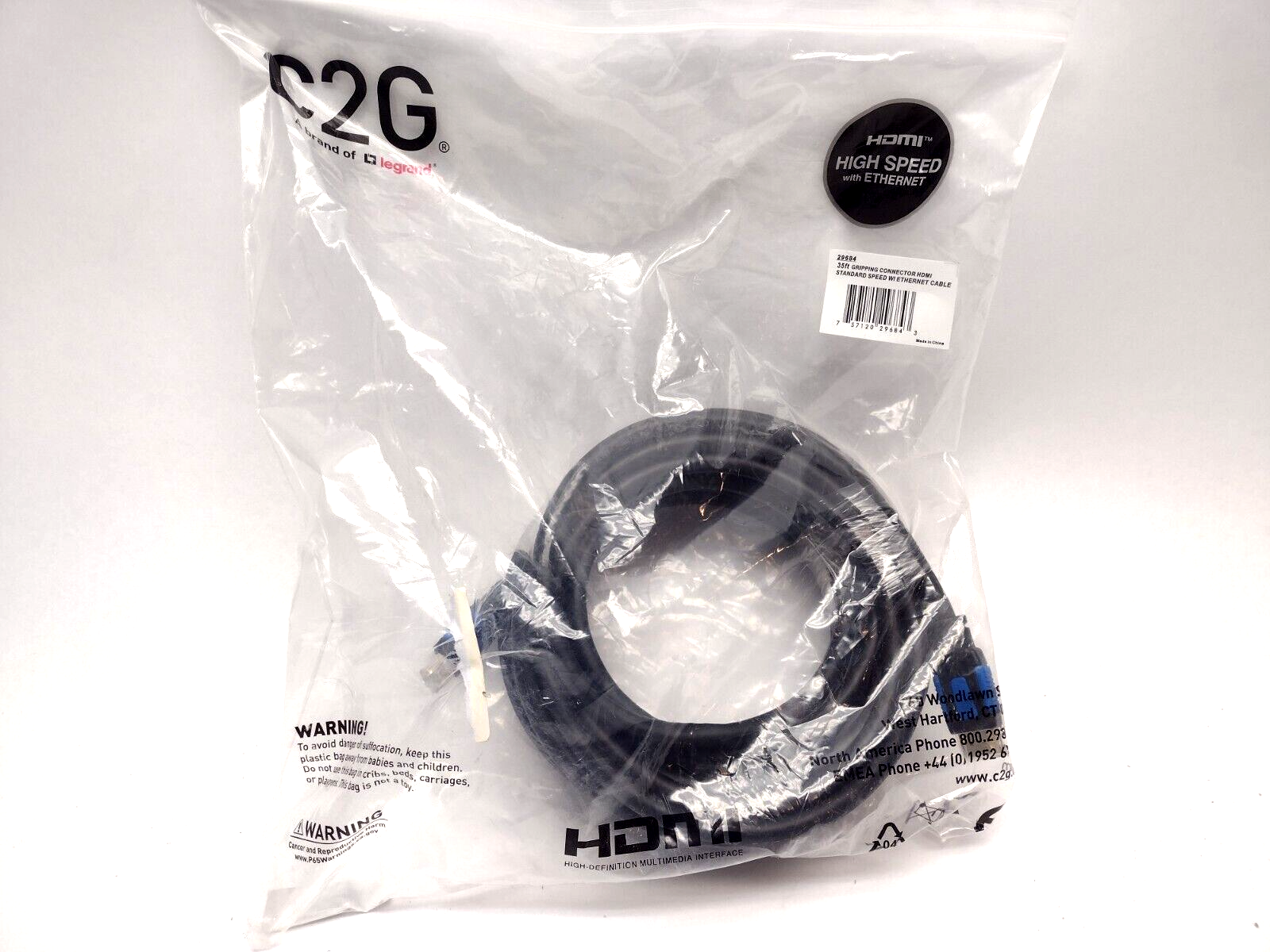 C2G 29684 35 FT Gripping Connector HDMI Standard Speed With Ethernet Cable - Maverick Industrial Sales