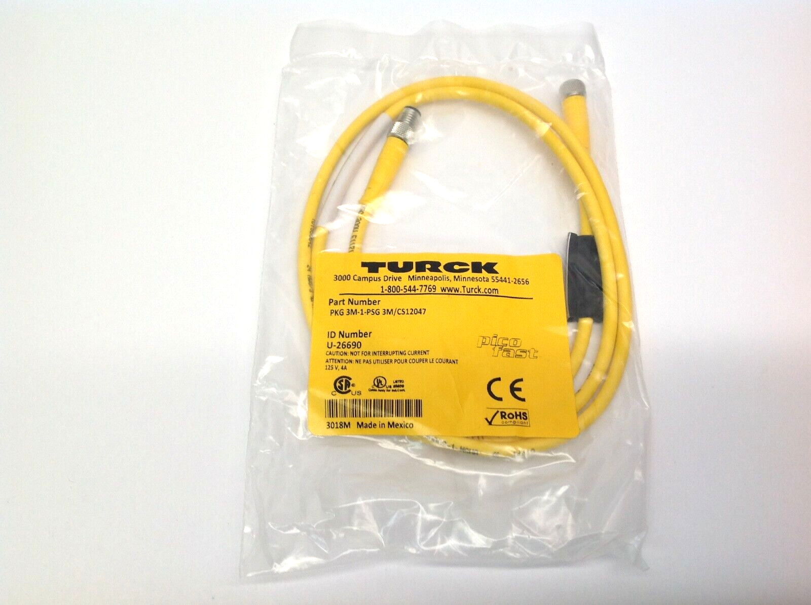 PKG 3M-1-PSG 3M/CS12047 | Turck Picofast Molded Cordset U-26690 - New - Maverick Industrial Sales