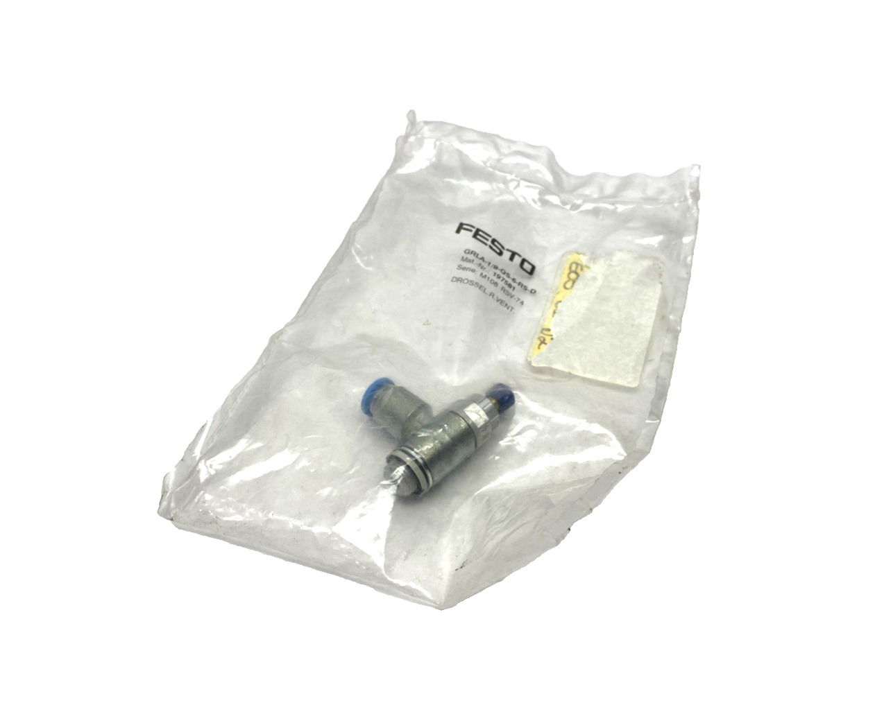 Festo GRLA-1/8-QS-6-RS-D One-Way Flow Control Valve, 6mm Tube OD, 197581 - Maverick Industrial Sales