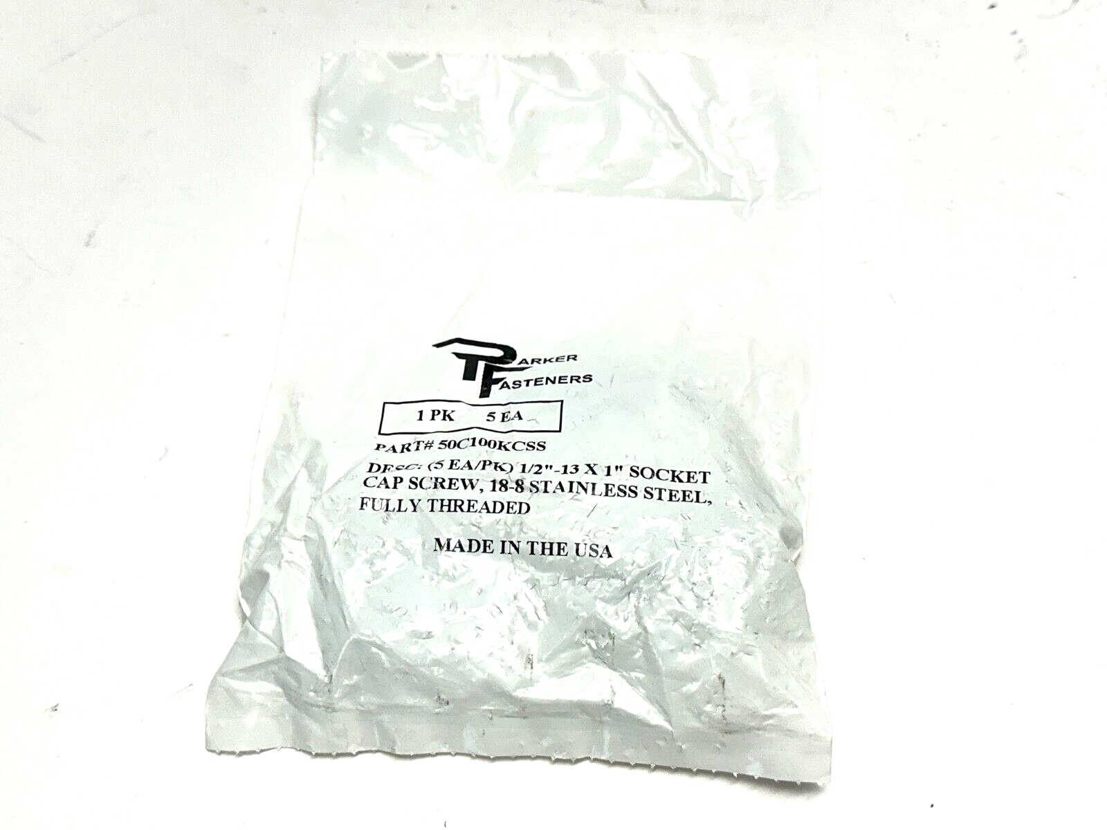 Parker 50C100KCSS Socket Cap Screw 1/2"-13 x 1" 18-8 SS PACK OF 5 - New - Maverick Industrial Sales