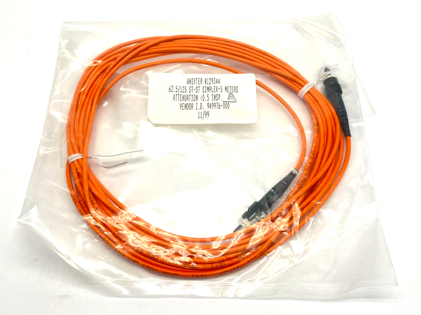 Anixter 129344 Fiber Optic Cable 62.5/125 ST-ST Simplex 5m - New - Maverick Industrial Sales