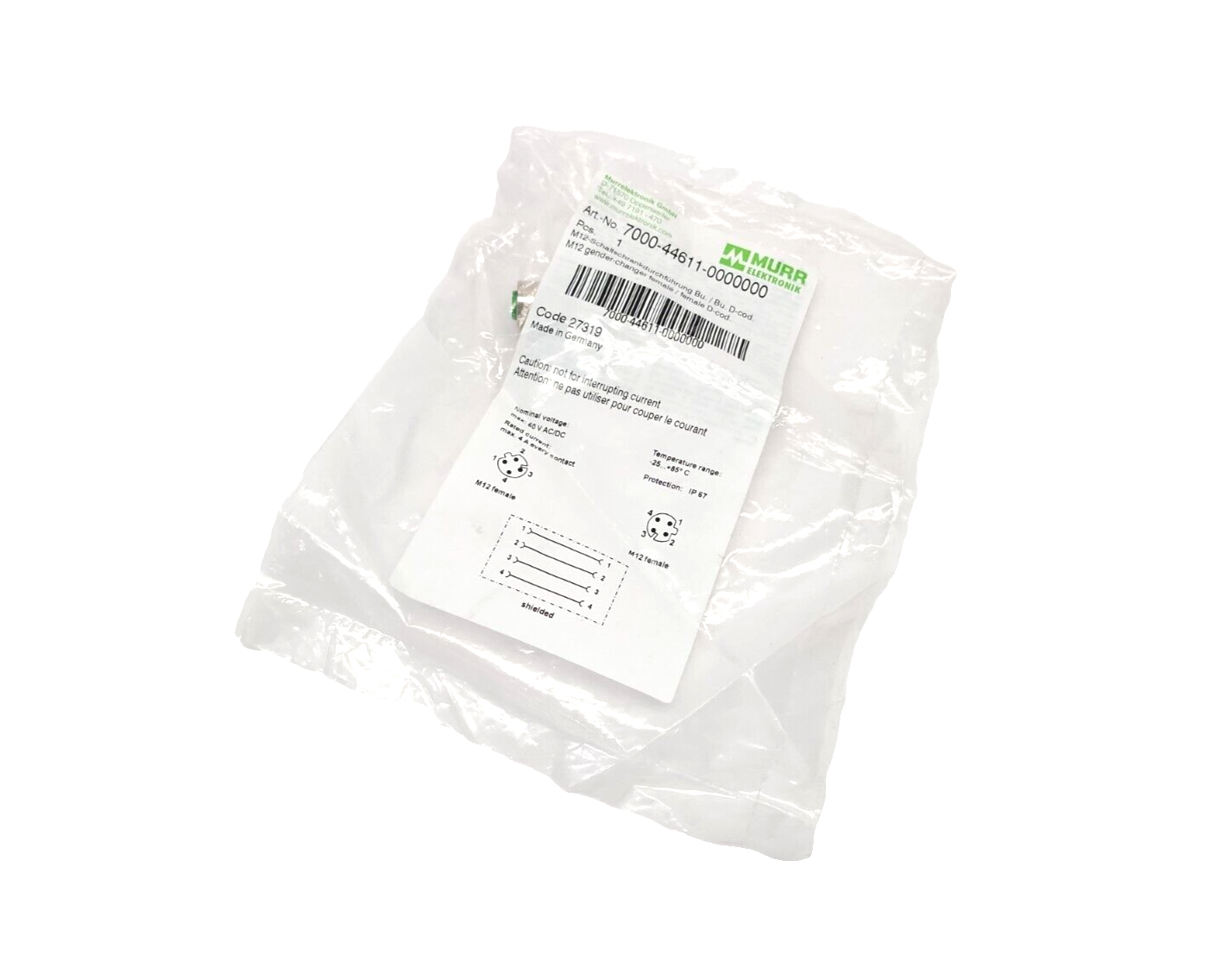 Murr Elektronik 7000-44611-0000000 M12 Female Gender-Changer/Panel Receptacle - Maverick Industrial Sales