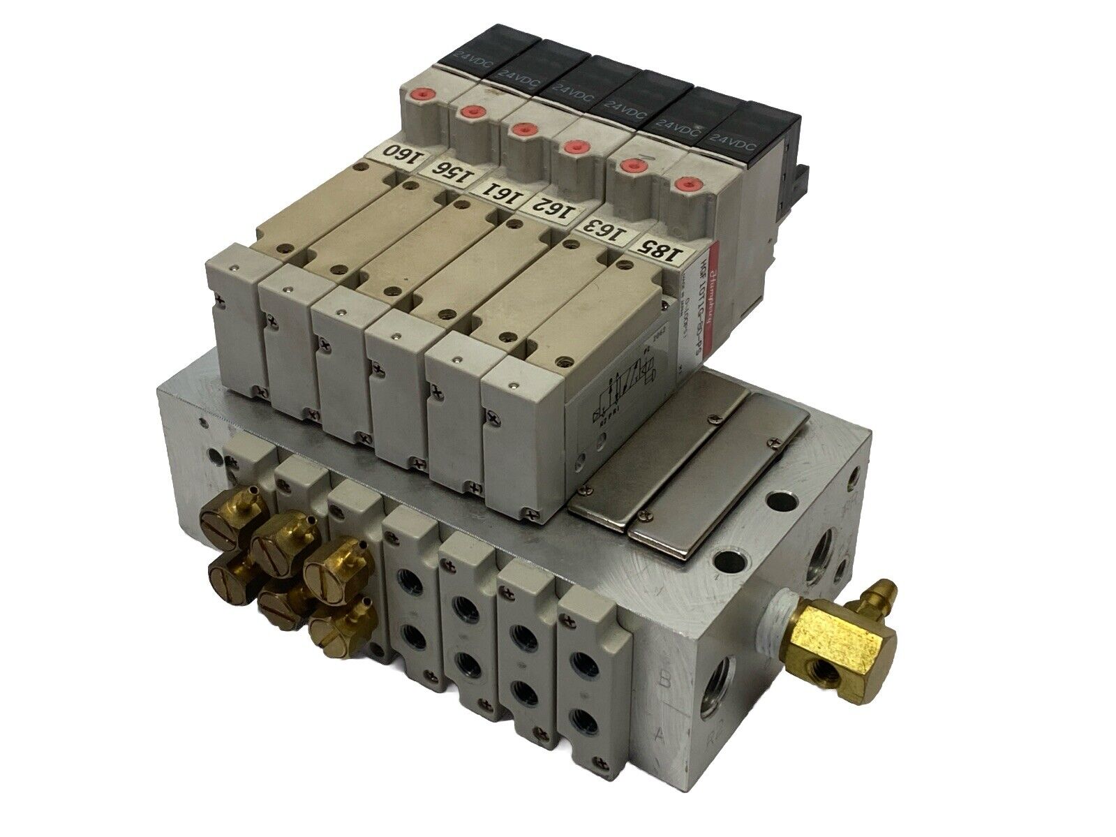 Humphrey HGF10M8AMG Pneumatic Manifold w/ 6x HGF10T1G-80-PS Solenoid Valves - Maverick Industrial Sales