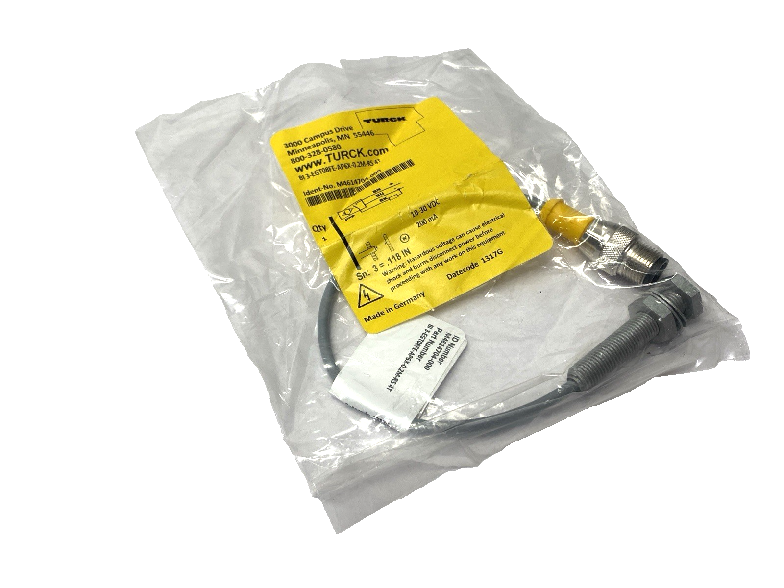 Turck BI 3-EGT08FE-AP6X-0.2M-RS 4T Proximity Sensor M4614704-000 - New – Open box - Maverick Industrial Sales