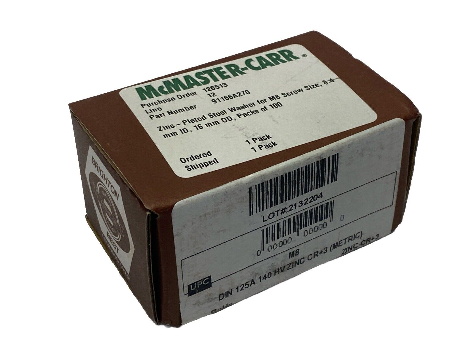 91166A270 Zinc-Plated Steel Washer M8 Screw Size 8.4mm ID 16mm OD PKG OF 100 - Maverick Industrial Sales