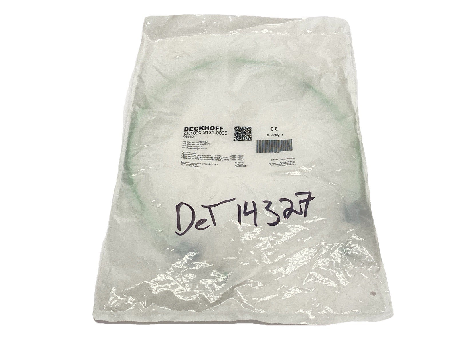 Beckhoff ZK1090-3131-0005 Industrial Ethernet Cable Male M8 4-Pin 0.5m 066691 - Maverick Industrial Sales