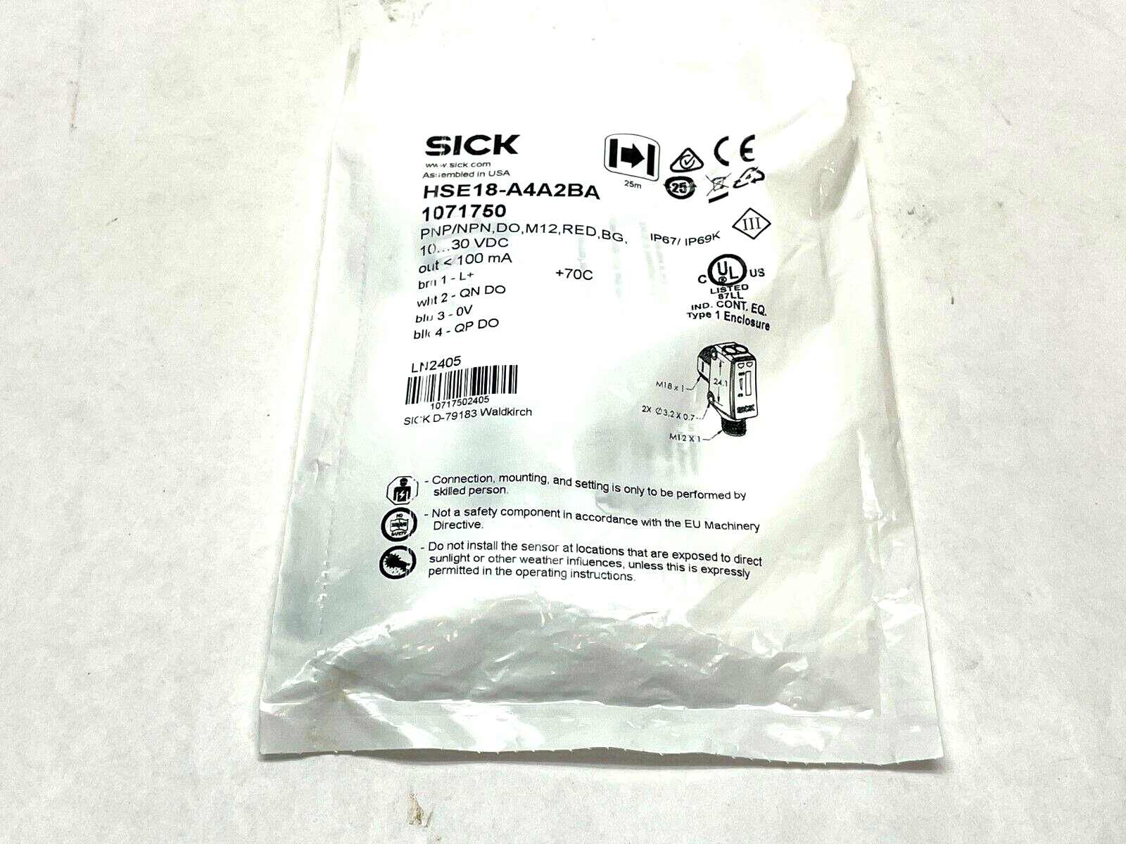 SICK HSE18-A4A2BA Through-Beam Photoelectric Sensor - New - Maverick Industrial Sales