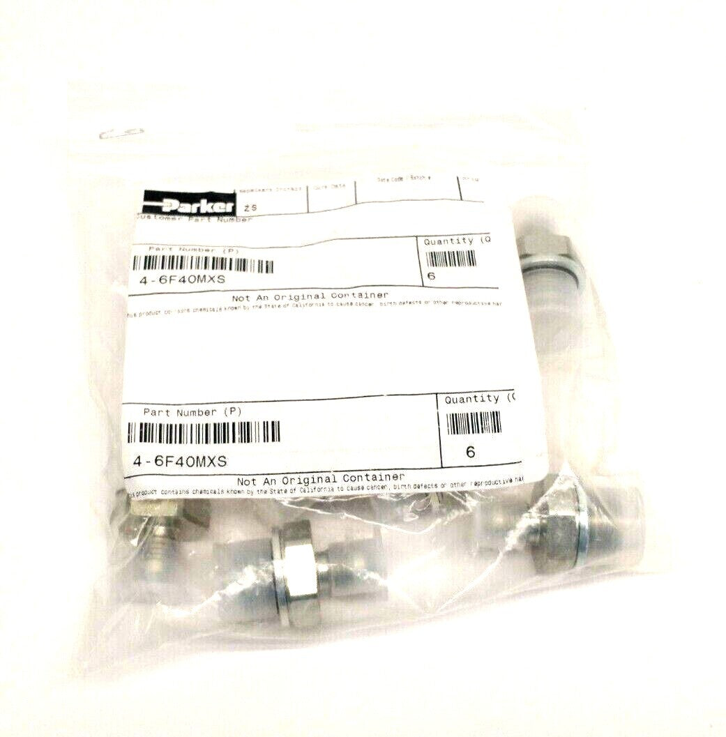 Parker 4-6F40MXS 37 Degree Flare Tube Fitting 1/4" Tube OD 3/8"-19 Thread 6 PACK - New - Maverick Industrial Sales