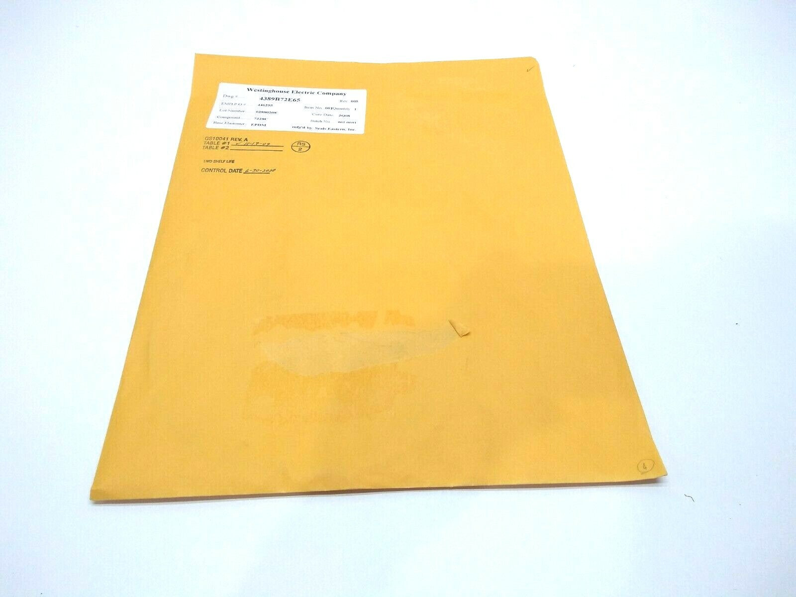 Westinghouse Electric Seals Eastern 4389B72E65 Rev 005 O-Ring 2Q08 EPDM Rubber - New - Maverick Industrial Sales