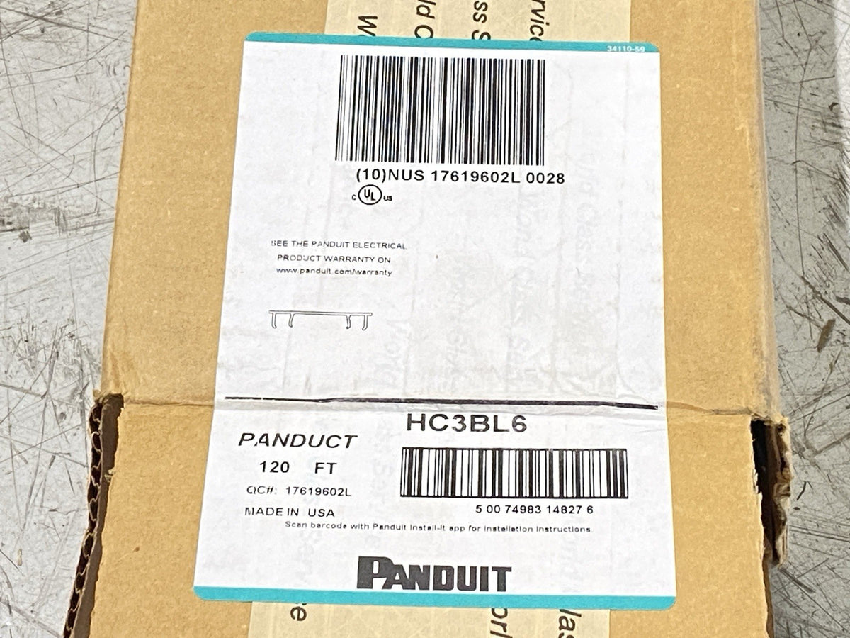 HC3BL6 | Panduit Hinged Wiring Duct Cover Black 6ft Lengths PKG OF 120FT - New – Open box - Maverick Industrial Sales