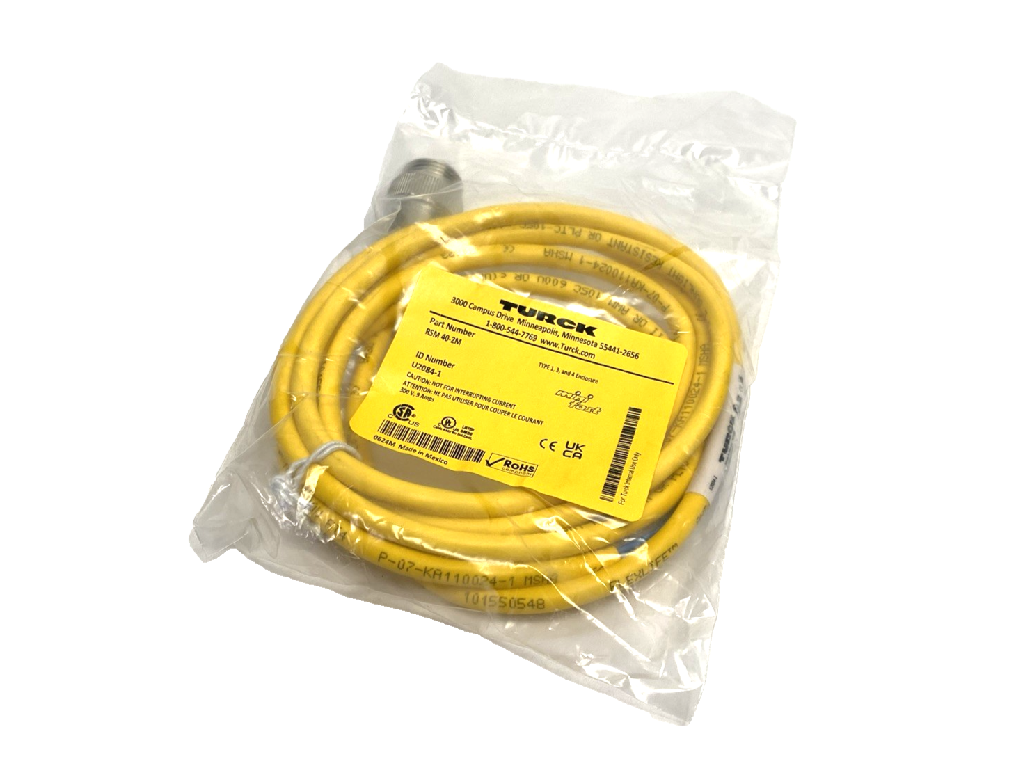 Turck RSM 40-2M Cordset 7/8" Male 4-Pin 2m U2084-1 - Maverick Industrial Sales