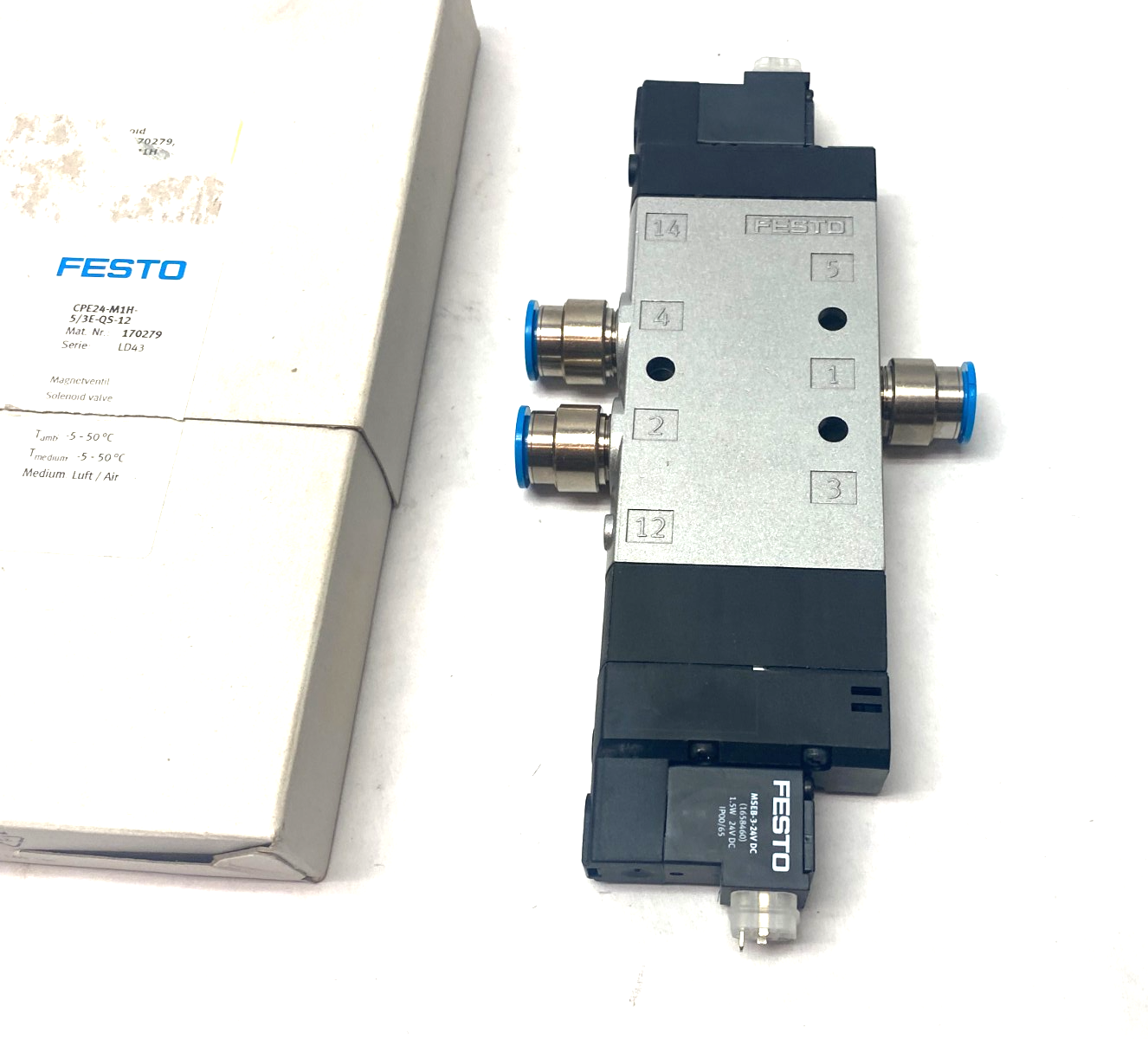 Festo CPE24-M1H-5/3E-QS-12 Solenoid Valve, Spring-Return, 170279 - Maverick Industrial Sales