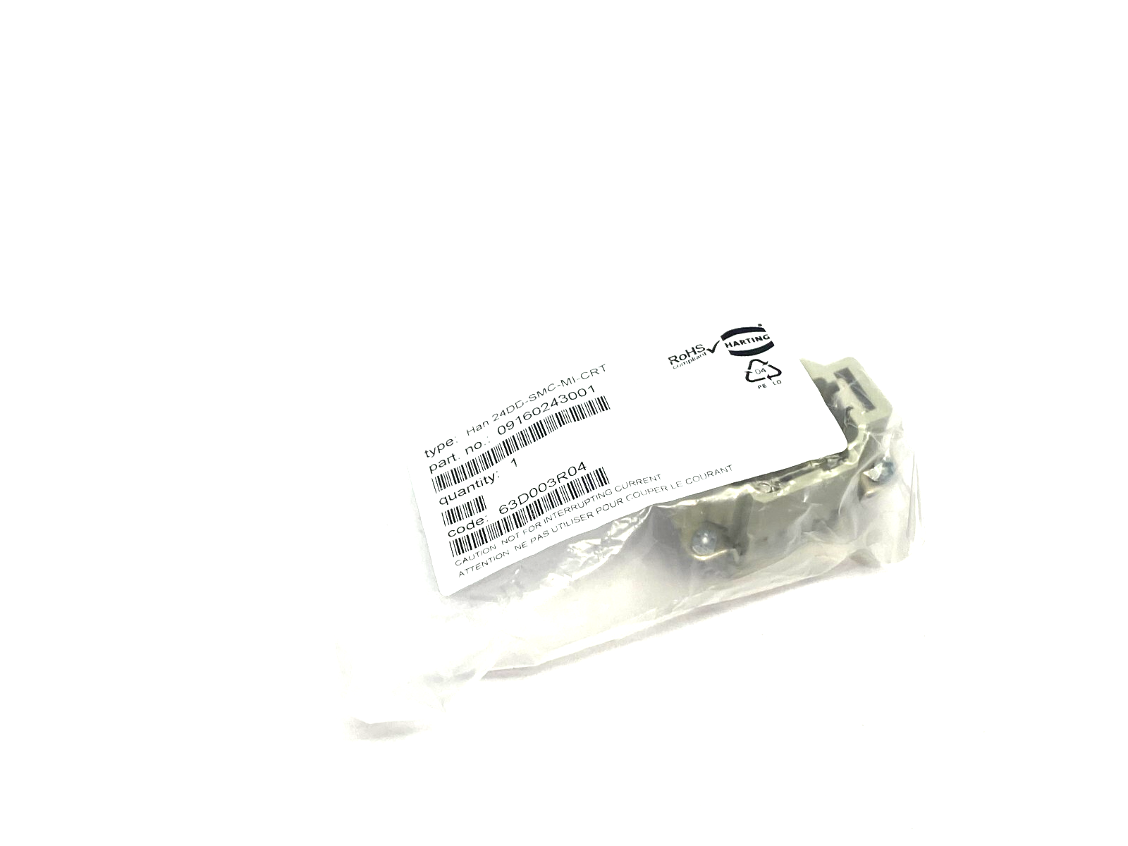 Harting 09160243001 Rectangular Crimp Termination Insert Han 24DD-SMC-MI-CRT - Maverick Industrial Sales