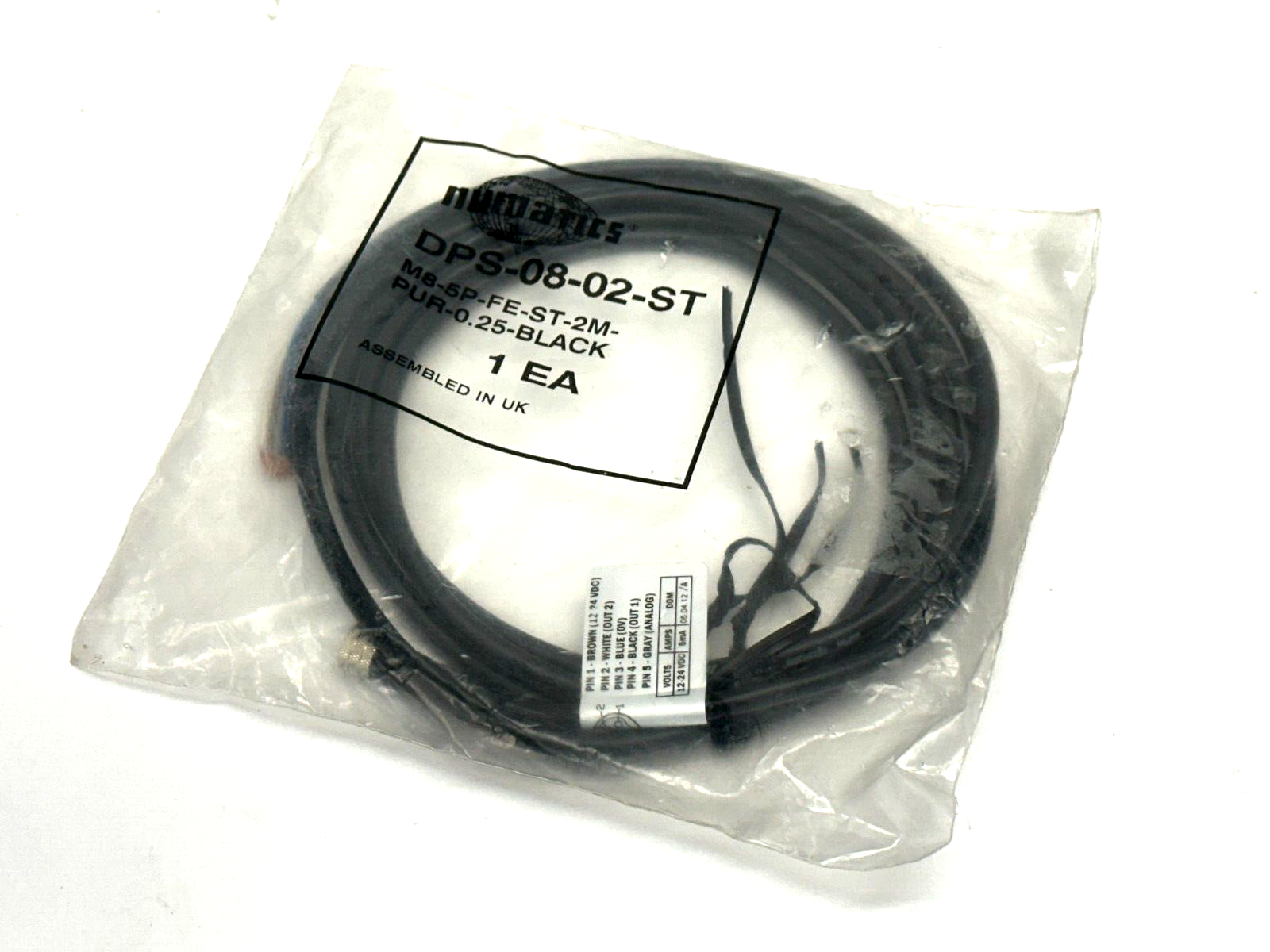 DPS-08-02-ST Cable | NUMATICS M6-5P-FE-ST-2M-PUR-0.25-BLACK - New - Maverick Industrial Sales
