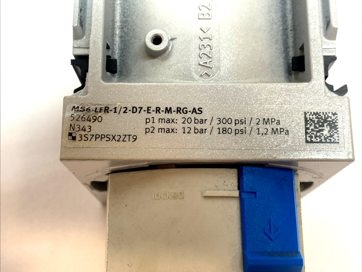 MS6-LFR-1/2-D7-E-R-M-RG-AS | Festo Filter Regulator G1/2 0.5–12bar 40µm NO GAUGE - Used - Maverick Industrial Sales
