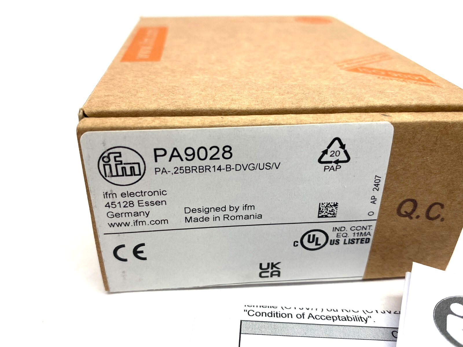 Ifm PA9028 Pressure Transmitter Ceramic Measuring Cell PA-,25BRBR14-B-DVG/US/V - New – Open box - Maverick Industrial Sales