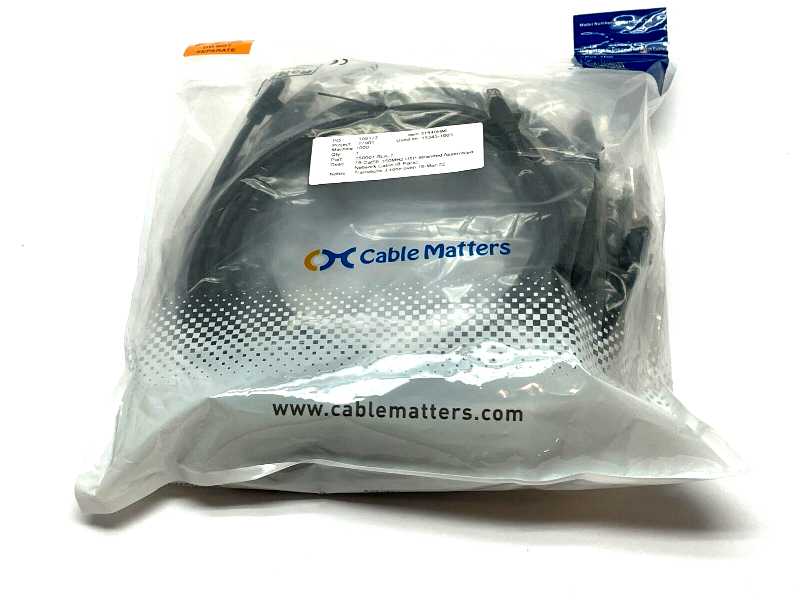 150001-BLK-7x8 | Cable Matters CAT5e Patch Cord PKG OF 8 - New - Maverick Industrial Sales