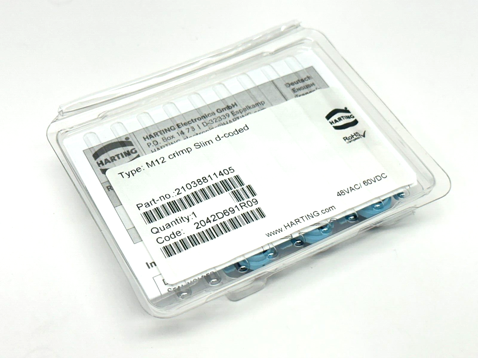 Harting 21038811405 Crimp Slim Design Connector M12 4-Pole D-Coded Male - Maverick Industrial Sales