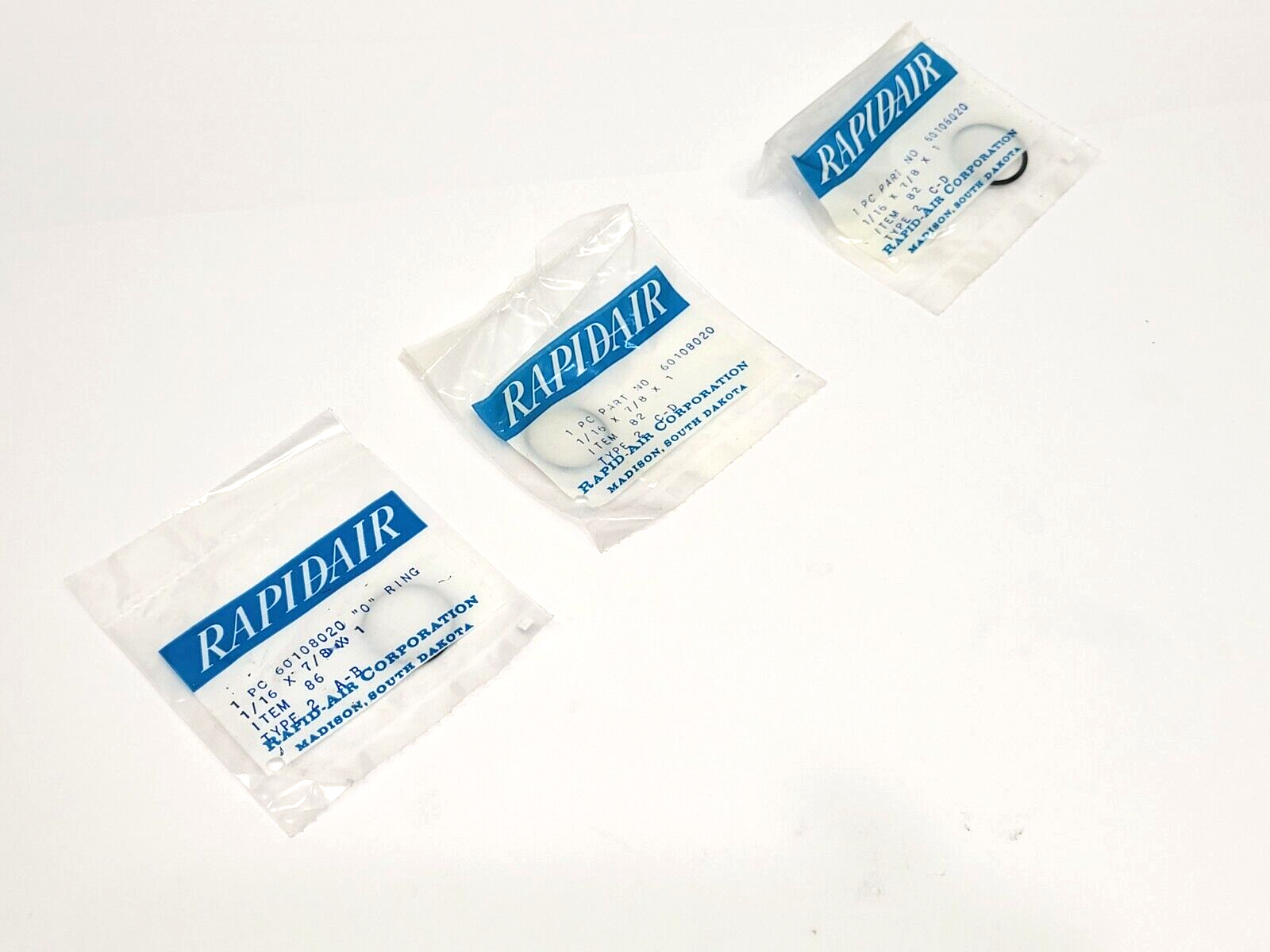 Rapidair 60108020 O-Ring 1/16" x 7/8" x 1" LOT OF 3 - Maverick Industrial Sales