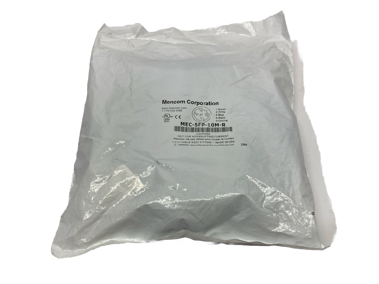 Mencom MEC-5FP-10M-R Right Angle Single End Cordset Female M12 5-Pin 10m - Maverick Industrial Sales