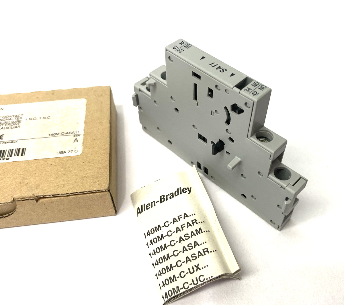 140M-C-ASA11 | Allen Bradley Ser. A Auxiliary Contact, Front Mount, 1 NO, 1 NC- New – Open box - Maverick Industrial Sales