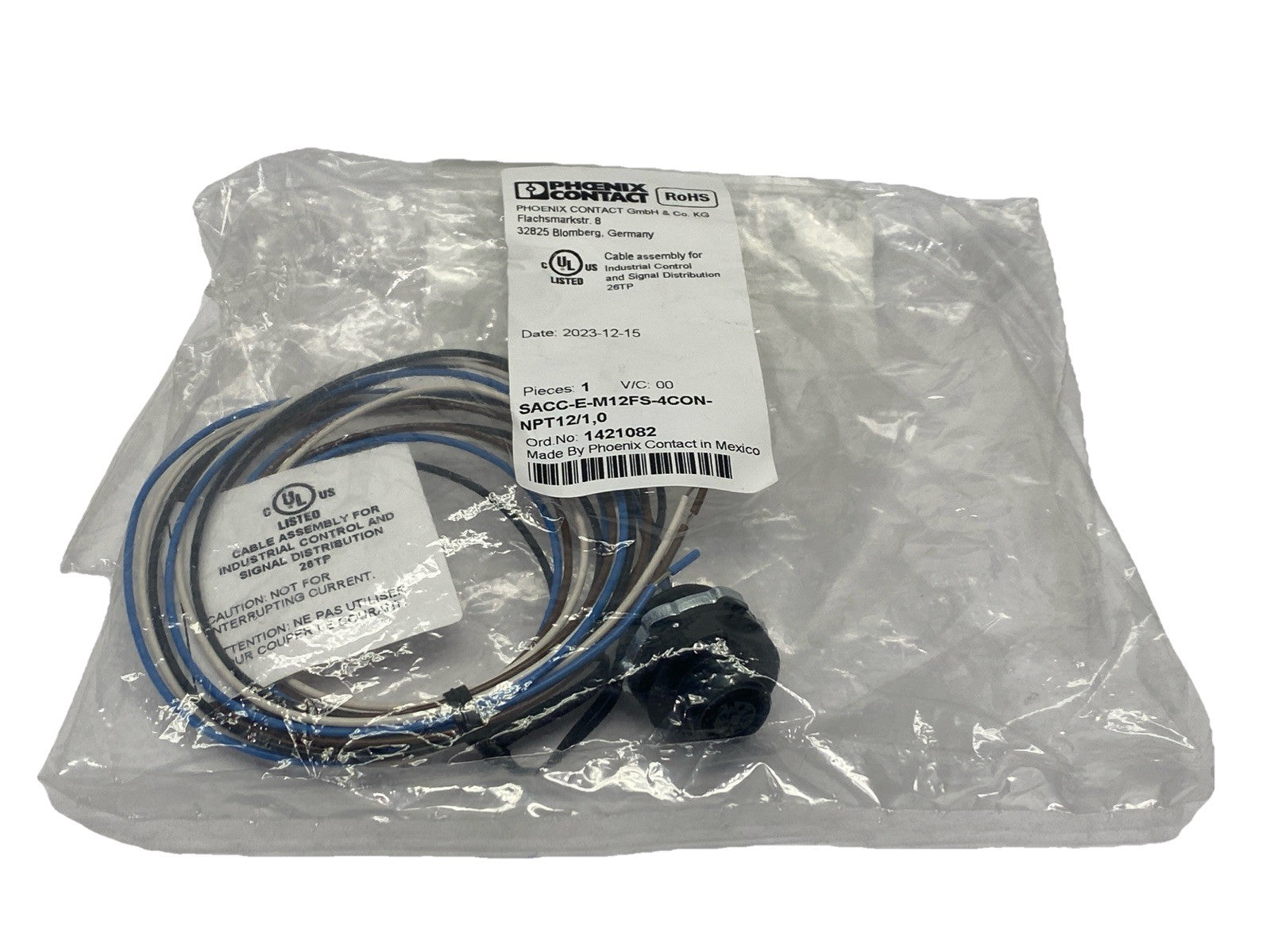 Phoenix Contact SACC-E-M12FS-4CON-NPT12/1,0 Panel Feed Through M12 1421082 - New - Maverick Industrial Sales