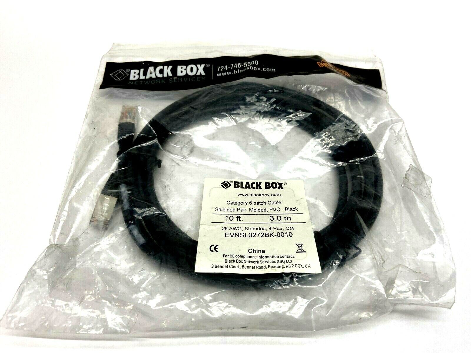 EVNSL0272BK-0010 | Black Box 10' FT Category 6 Patch Cable - New - Maverick Industrial Sales