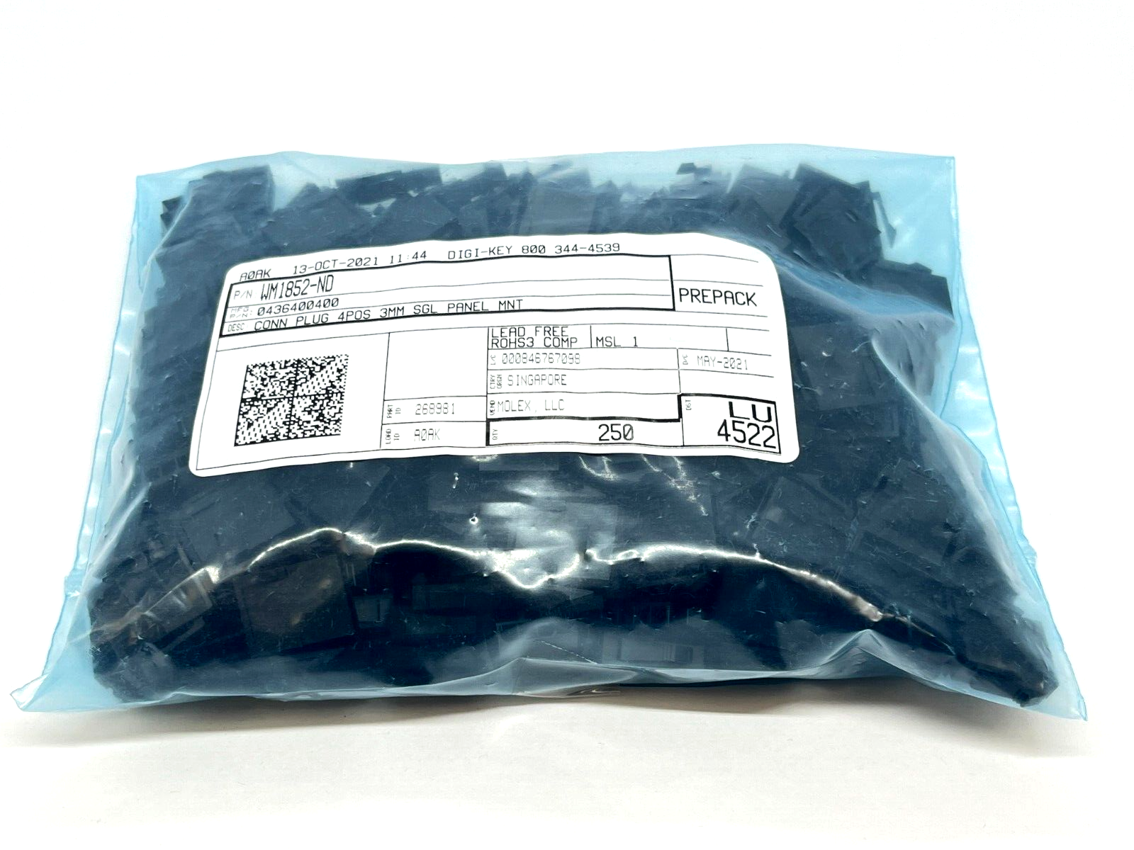 Molex 0436400400 Micro-Fit 3.0 Plug Housing 4 Circuits Panel Mount Ears 250QTY - Maverick Industrial Sales