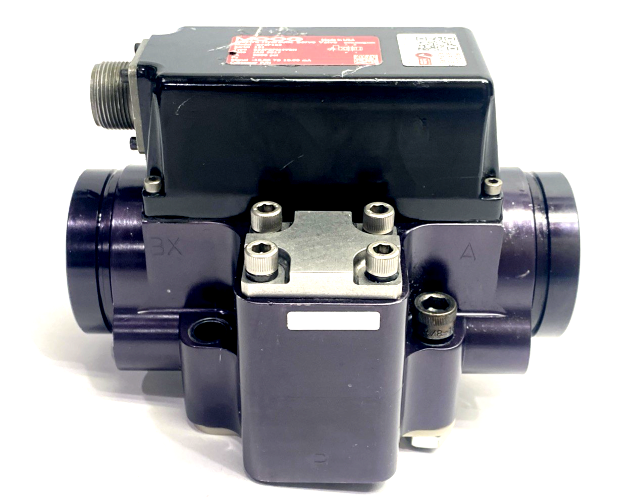 072F162 | Moog Servo Valve 3000 psi S22FOFM4VBH, HV-SV-60GPM-1IPT - For parts or not working - Maverick Industrial Sales