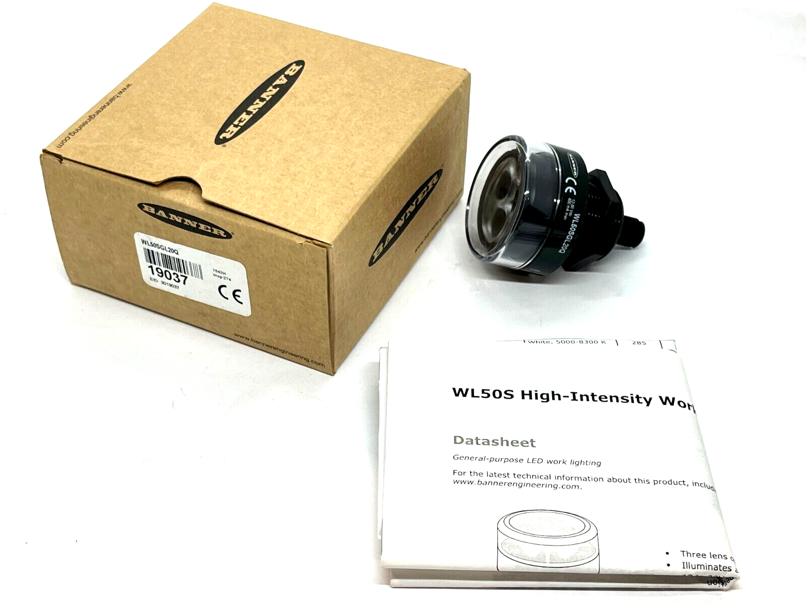 Banner WL50SGL20Q Sealed LED Work Spotlight 50mm Green 20 Degree Lens 19037 - Maverick Industrial Sales