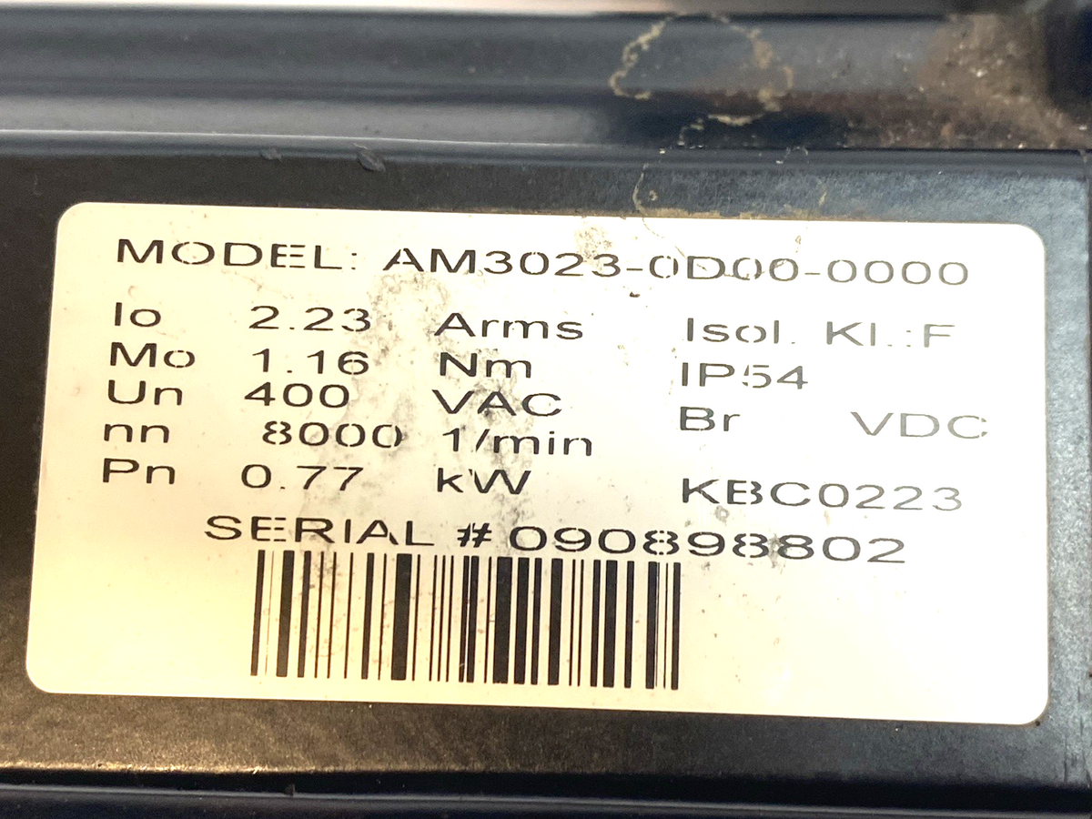 AM3023-0D00-0000 | Beckhoff Servo Motor, 1.16Nm 0.77kW 400VAC- Used - Maverick Industrial Sales
