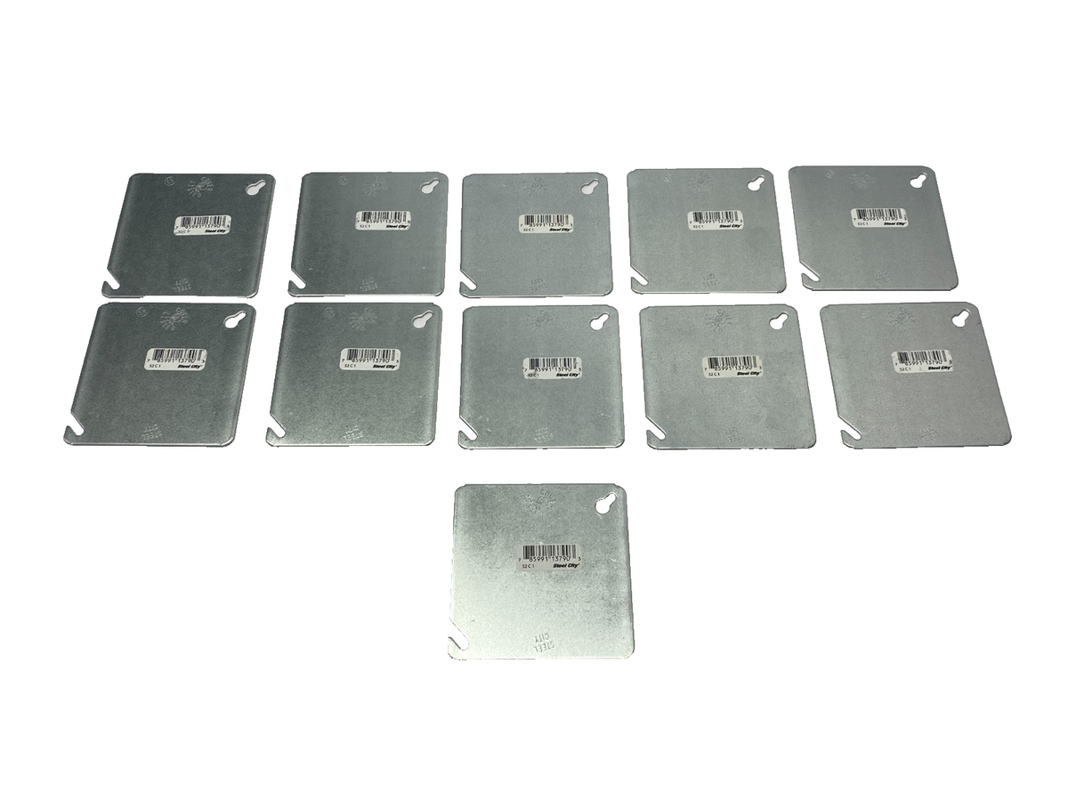 Steel City 52C1 Electrical Box Cover 4", Steel, Square, Flat, Blank LOT OF 11 - Maverick Industrial Sales