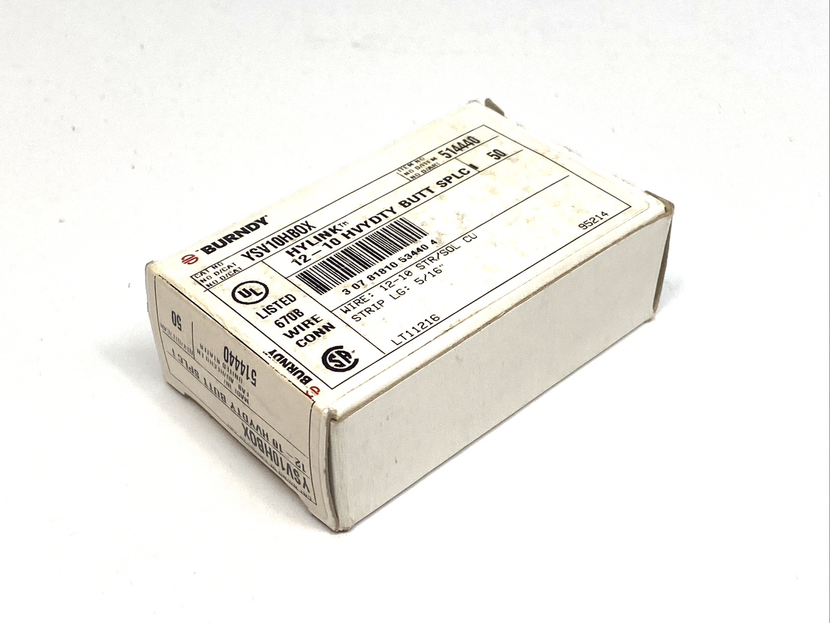 Burndy YSV10HBOX Hylink 12-10 Heavy Duty Electrical Butt Splice 514440 BOX OF 10 - Maverick Industrial Sales