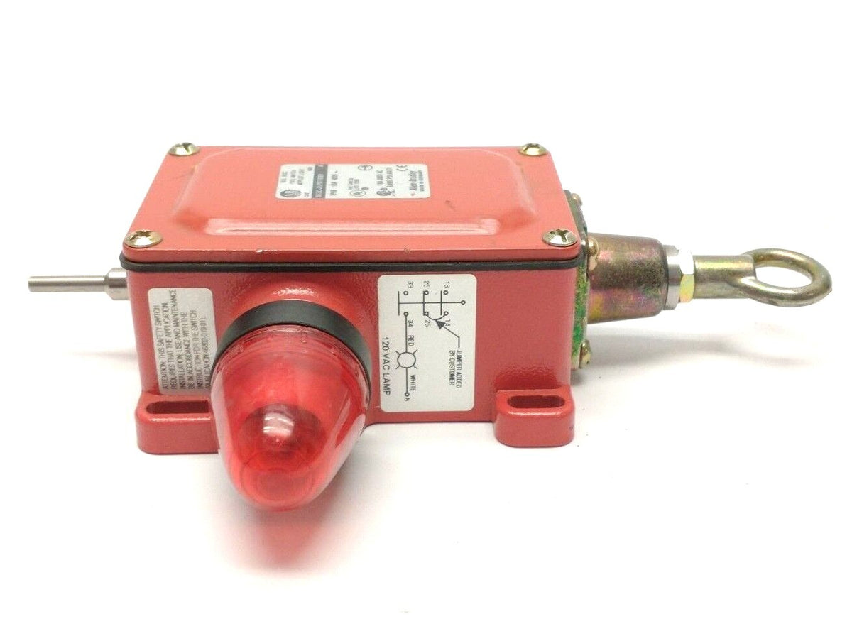802C-J57M18BR | Allen Bradley Ser. A Cable Pull Switch MISSING RESET BUTTON - Used - Maverick Industrial Sales