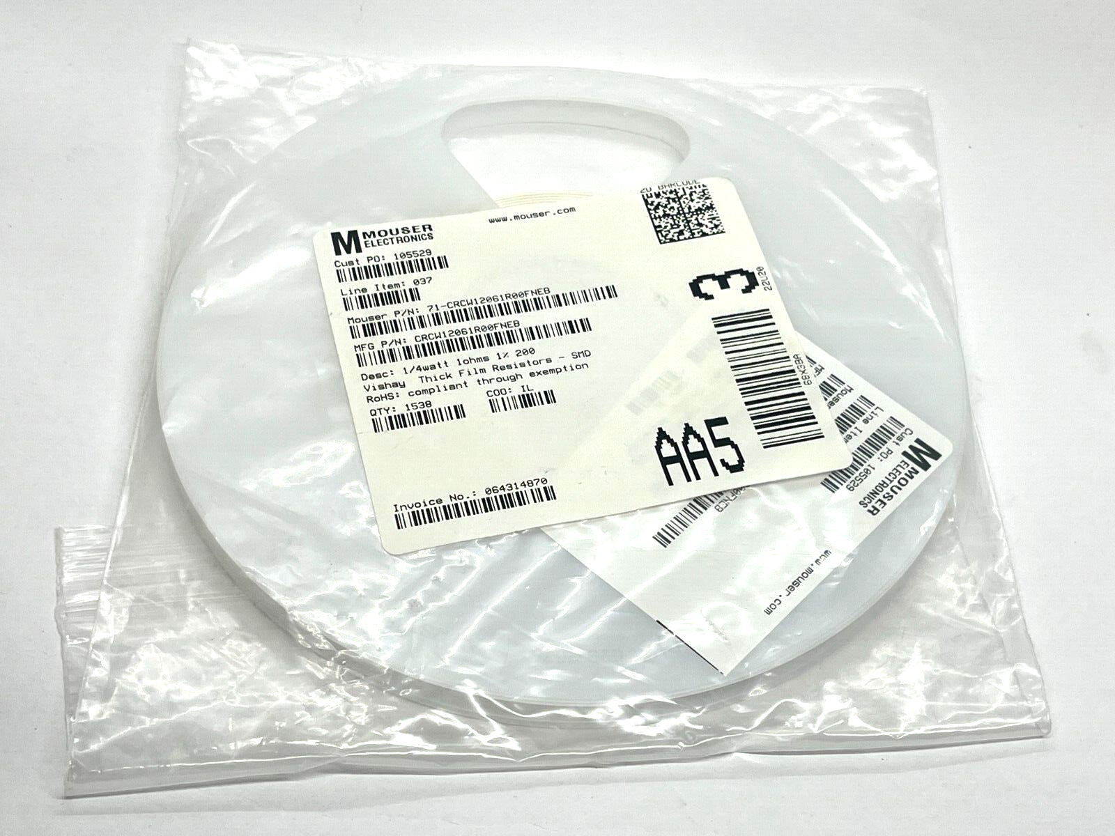 Vishay CRCW12061R00FNEB Thick Film Resistors SMD 1/4watt 1ohms 1% 200ppm 1538QTY - Maverick Industrial Sales