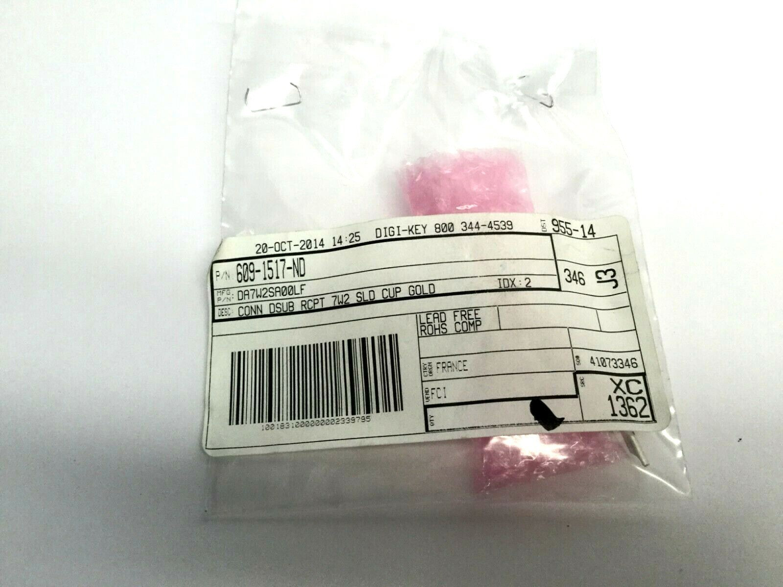 Amphenol DA7W2SA00LF Conn DSUB RCPT 7W2 SLD Cup Gold - New – Open box - Maverick Industrial Sales